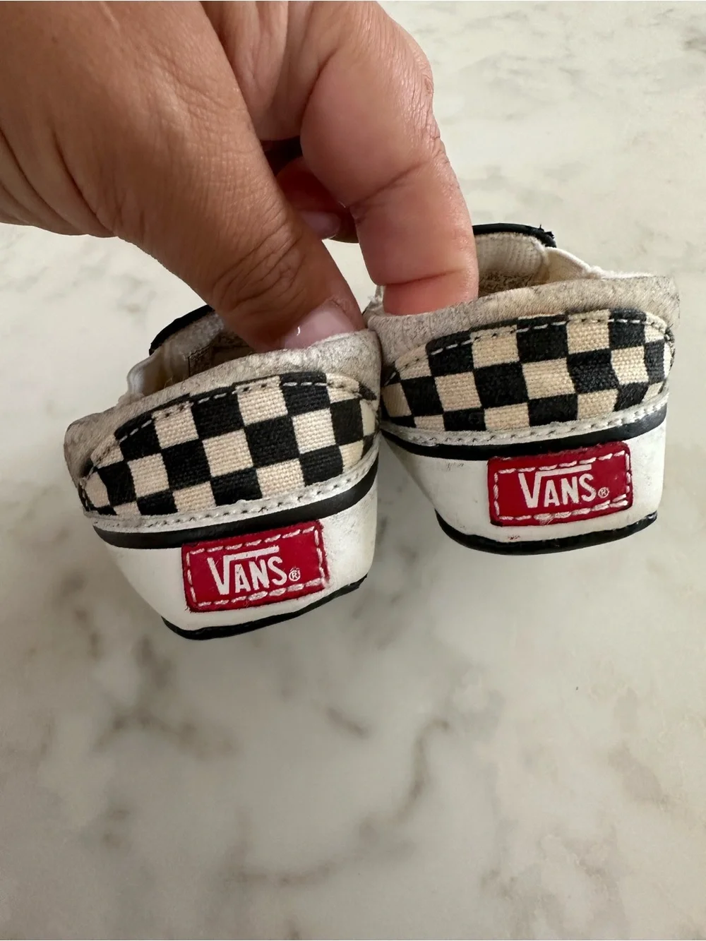 Vans Infant Classic Slip-On Checkerboard Sneakers - Black/White. Size 3